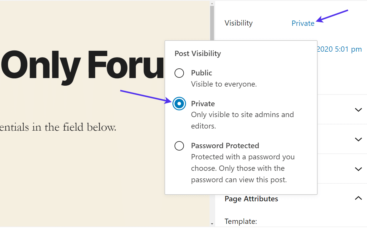 将页面设为私密