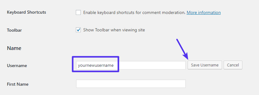 输入您的新用户名并保存