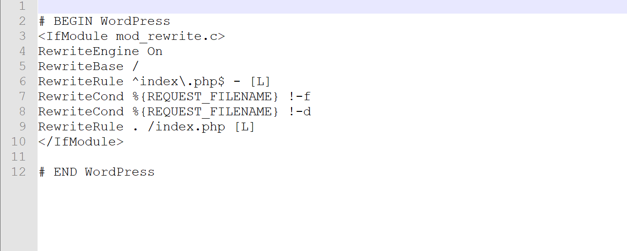 WordPress站点默认.htaccess文件的示例
