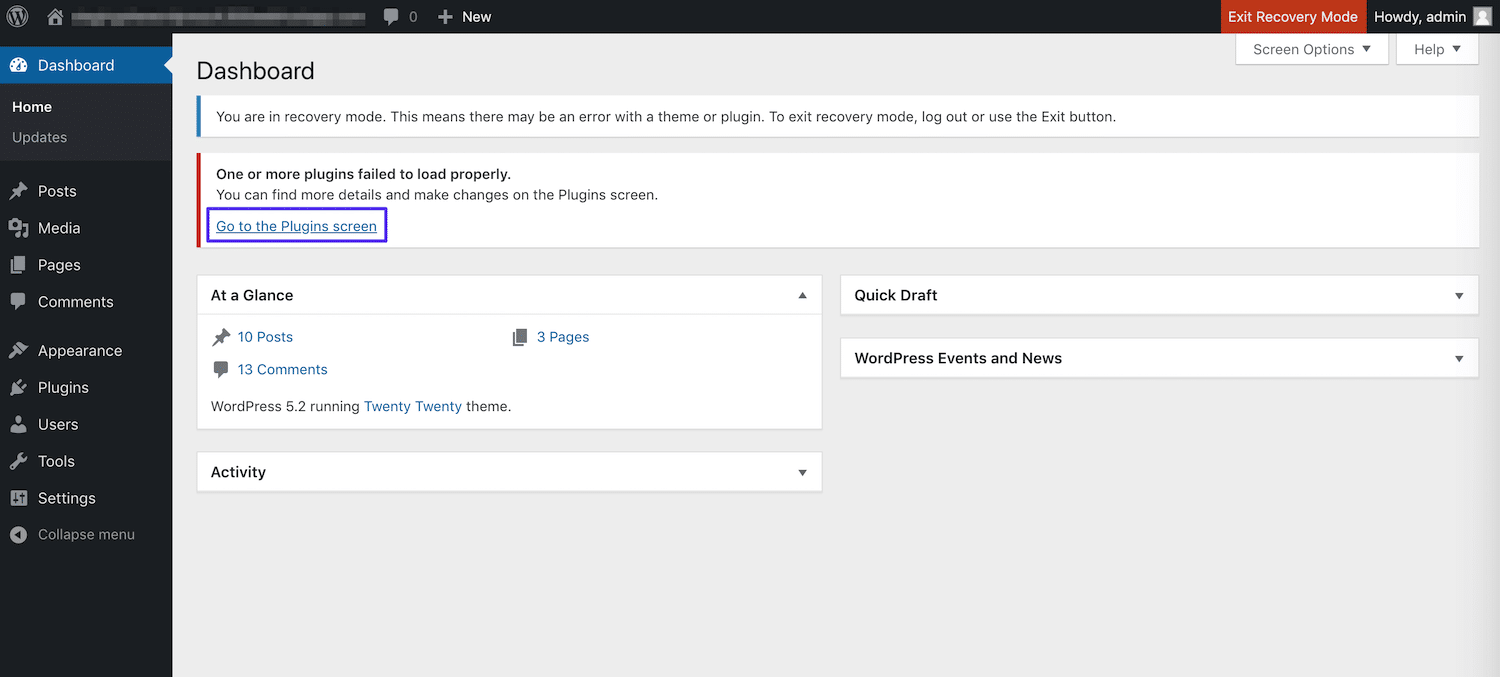 WordPress恢复模式