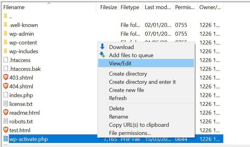 编辑wp-activate.php文件