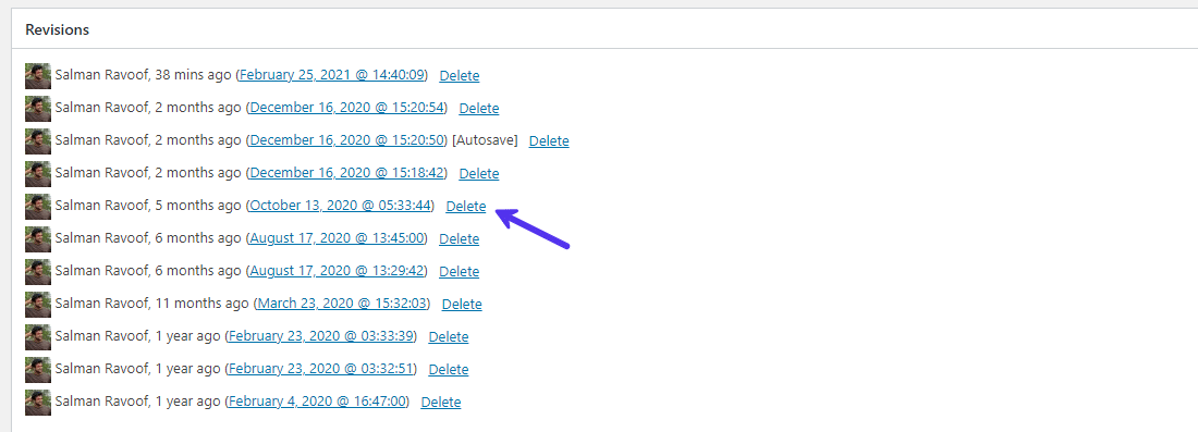 使用“Simple Revisions Delete”插件