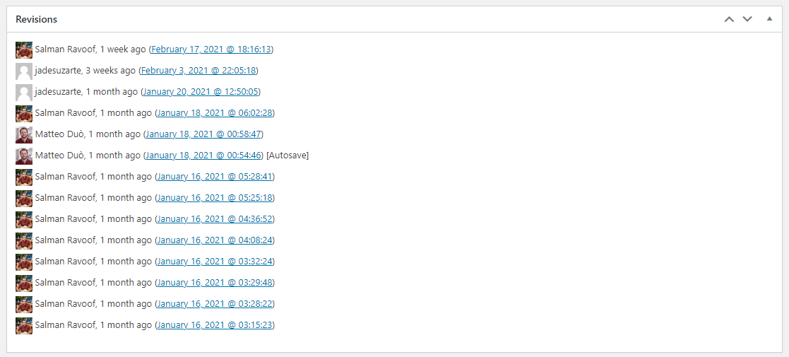WordPress文章修订版本列表