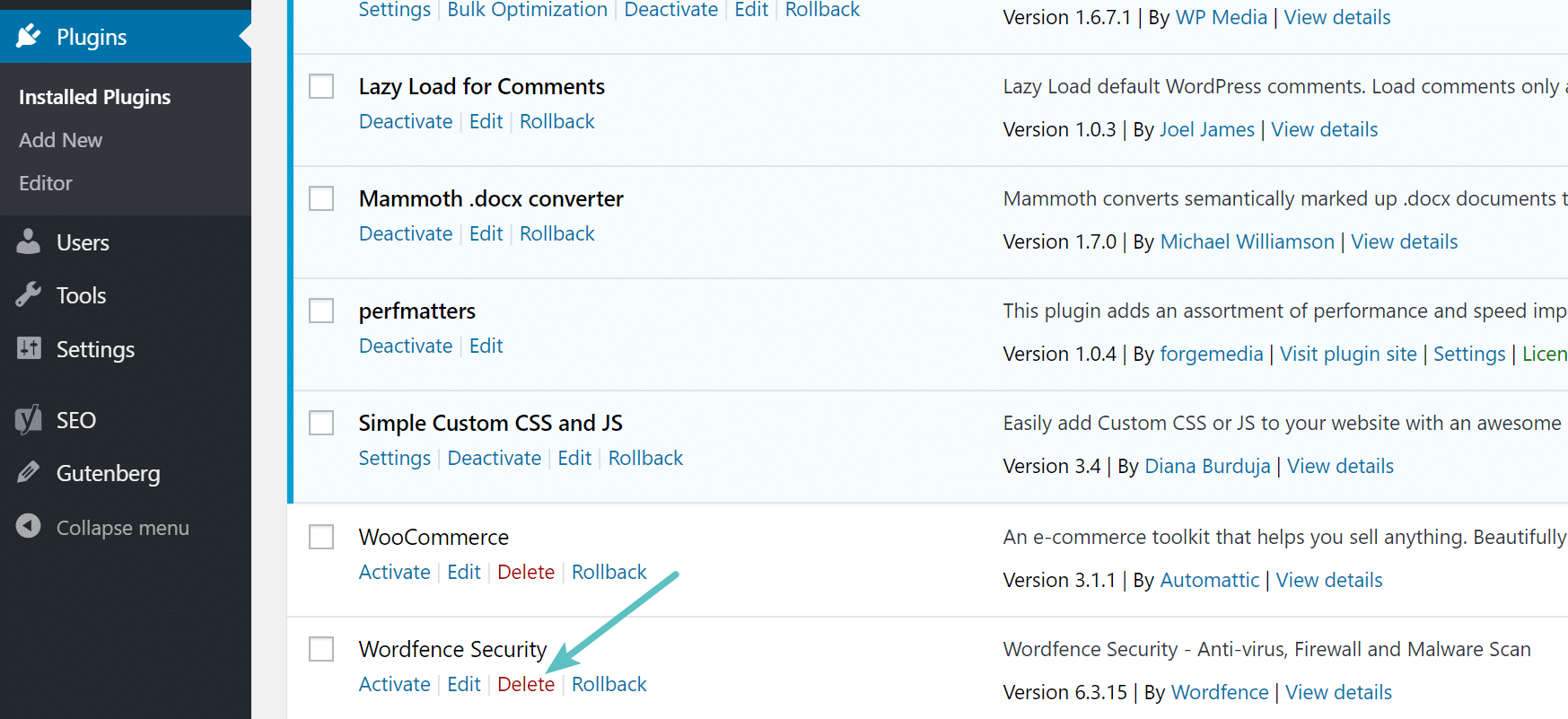 删除WordPress插件