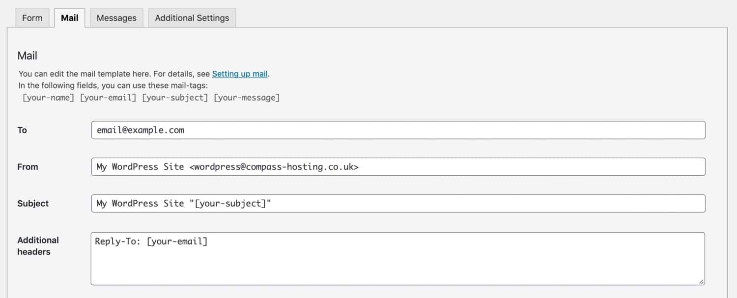 联系表格中的电子邮件选项卡