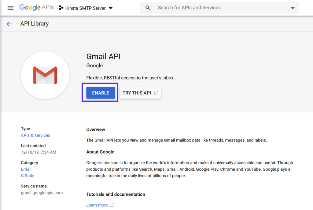 启用Gmail API 启用Gmail API