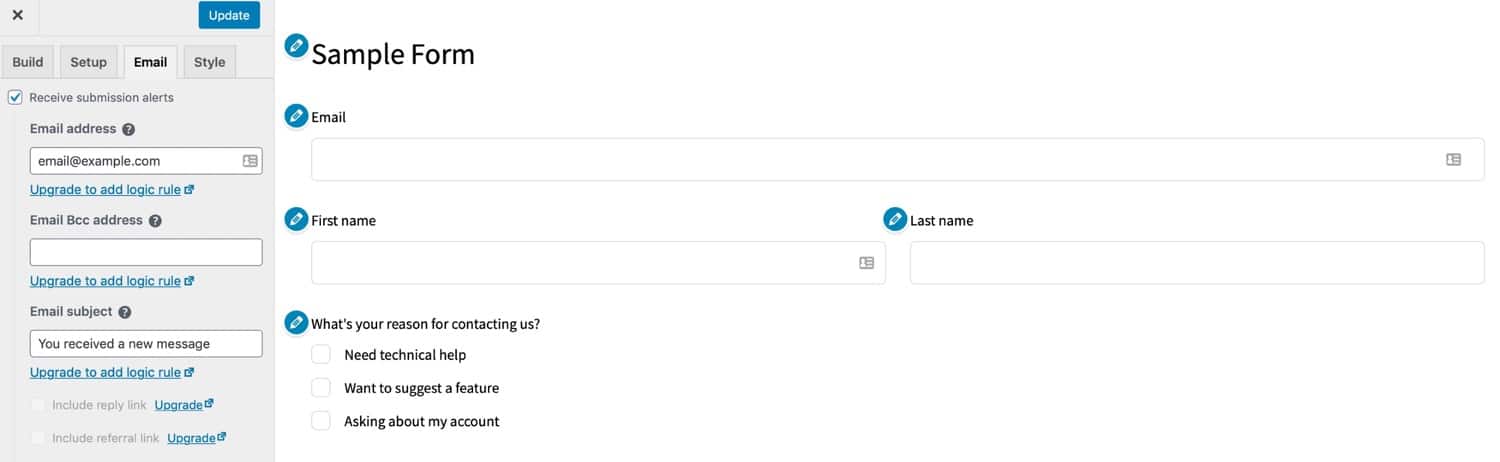 Happyforms电子邮件选项卡