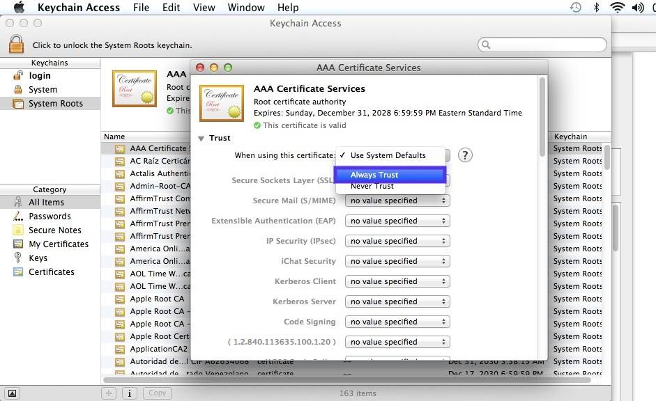 选择“始终信任”选项