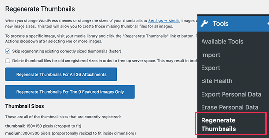 使用Regenerate Thumbnails插件生成新缩略图