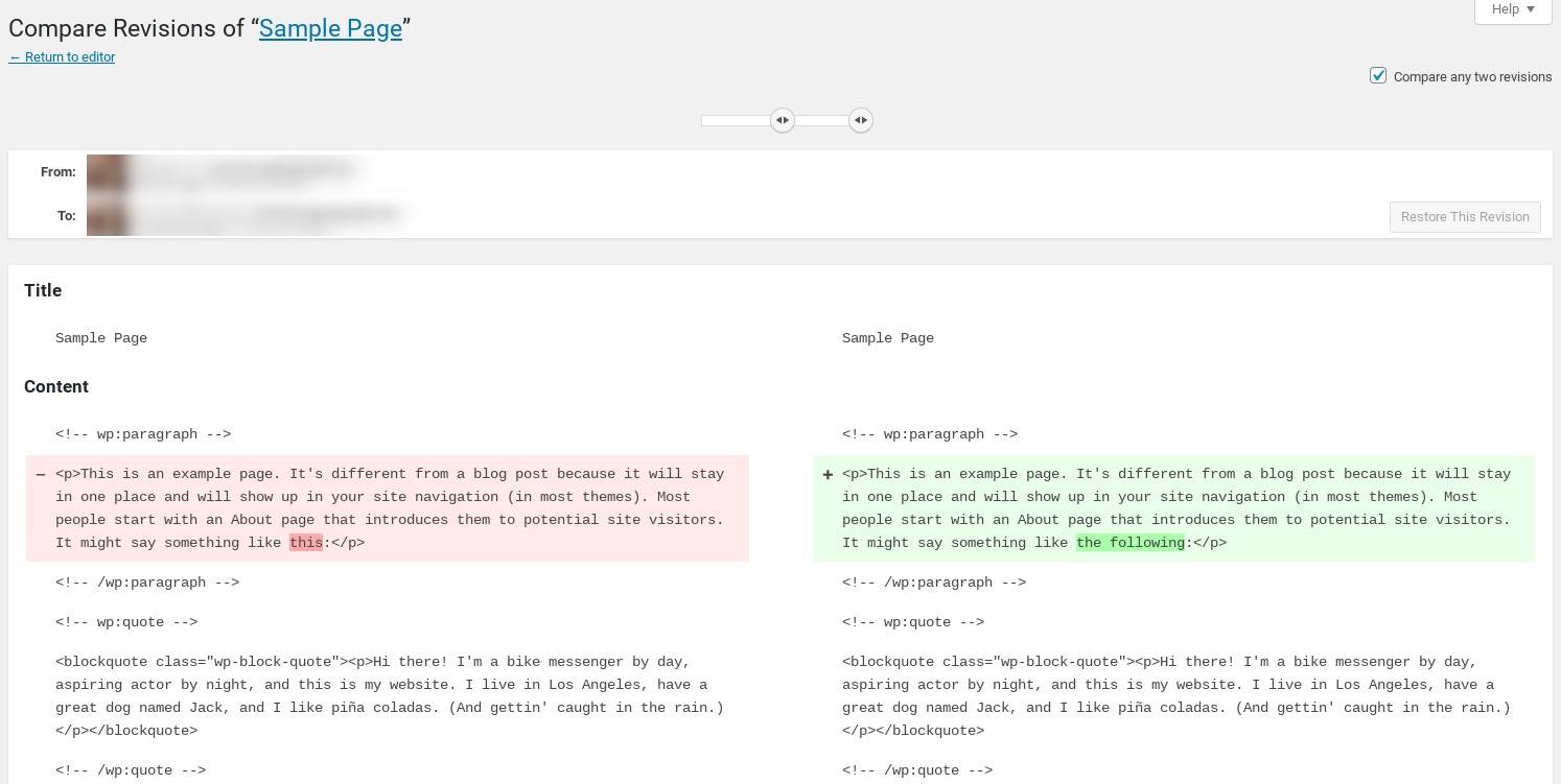 WordPress修订页面