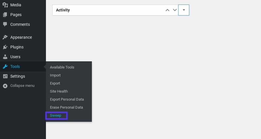 在WordPress中查找WP-Sweep插件设置
