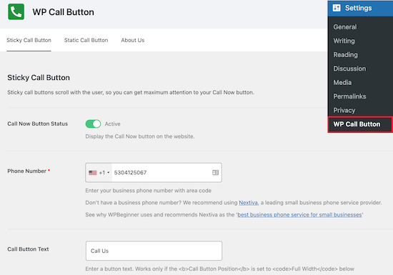 WP Call Button插件
