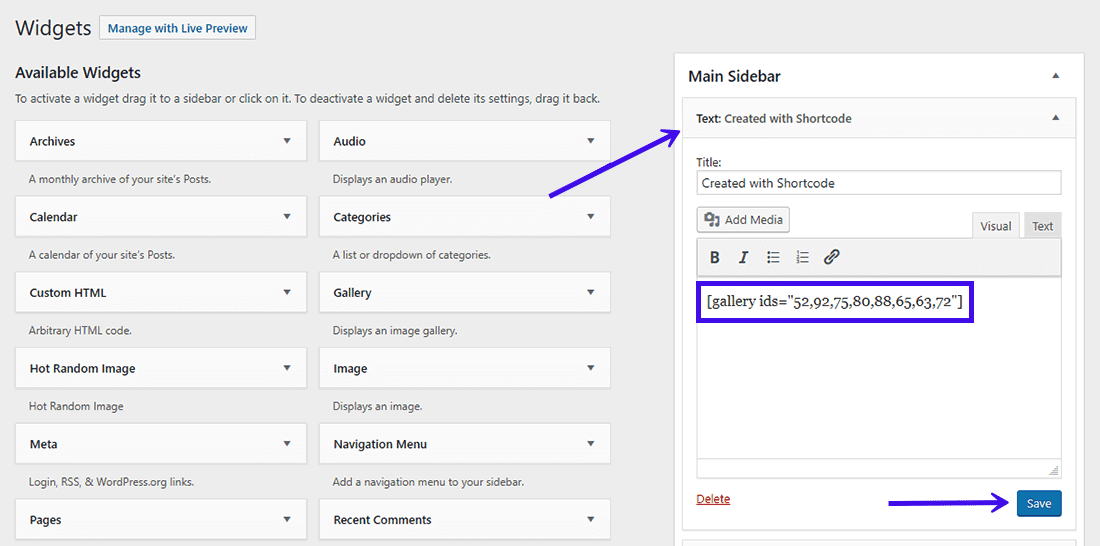 使用文本小工具在侧边栏中添加短代码 使用文本小工具在侧边栏中添加短代码