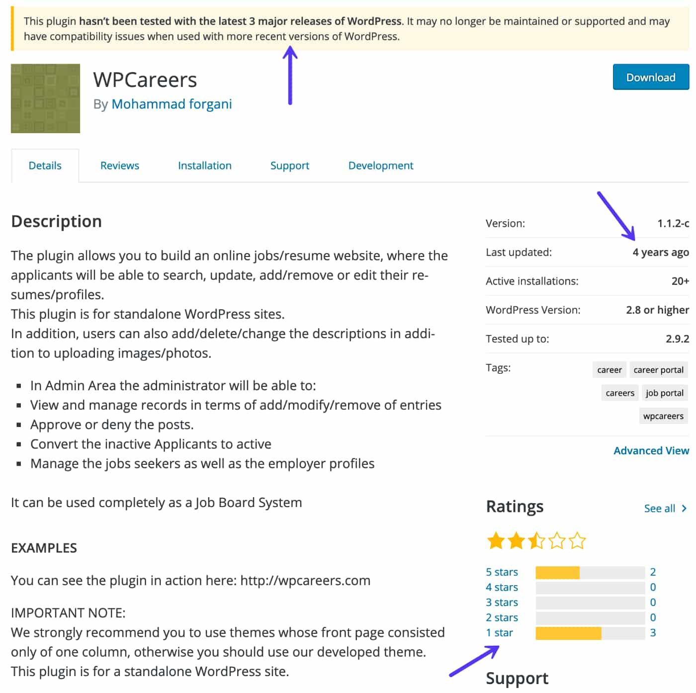 评分不佳的旧WordPress插件