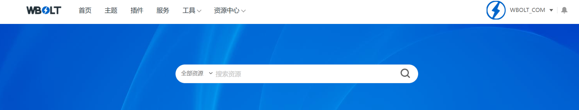 闪电博资源中心列表顶部的WordPress搜索栏