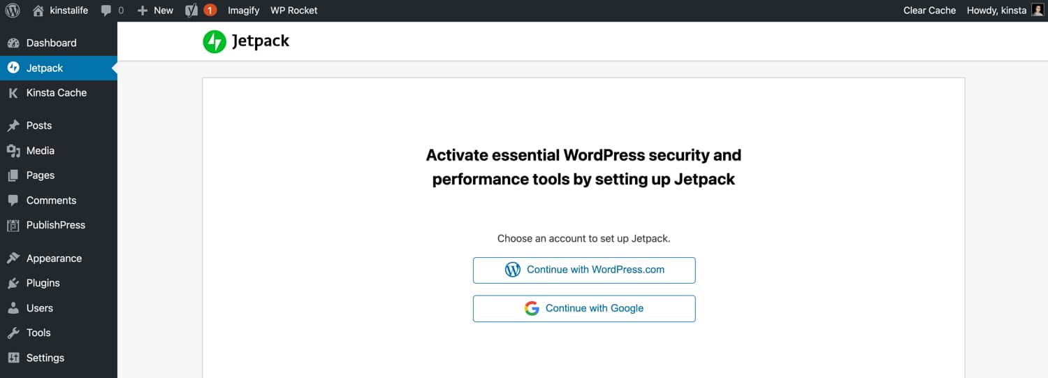 通过WordPress.com或Google登录以使用Jetpack