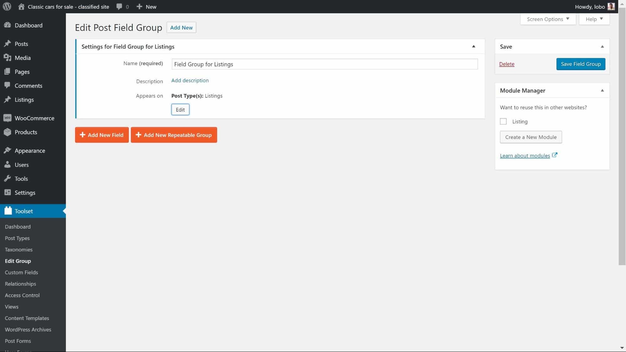 如何在工具集中编辑文章字段组