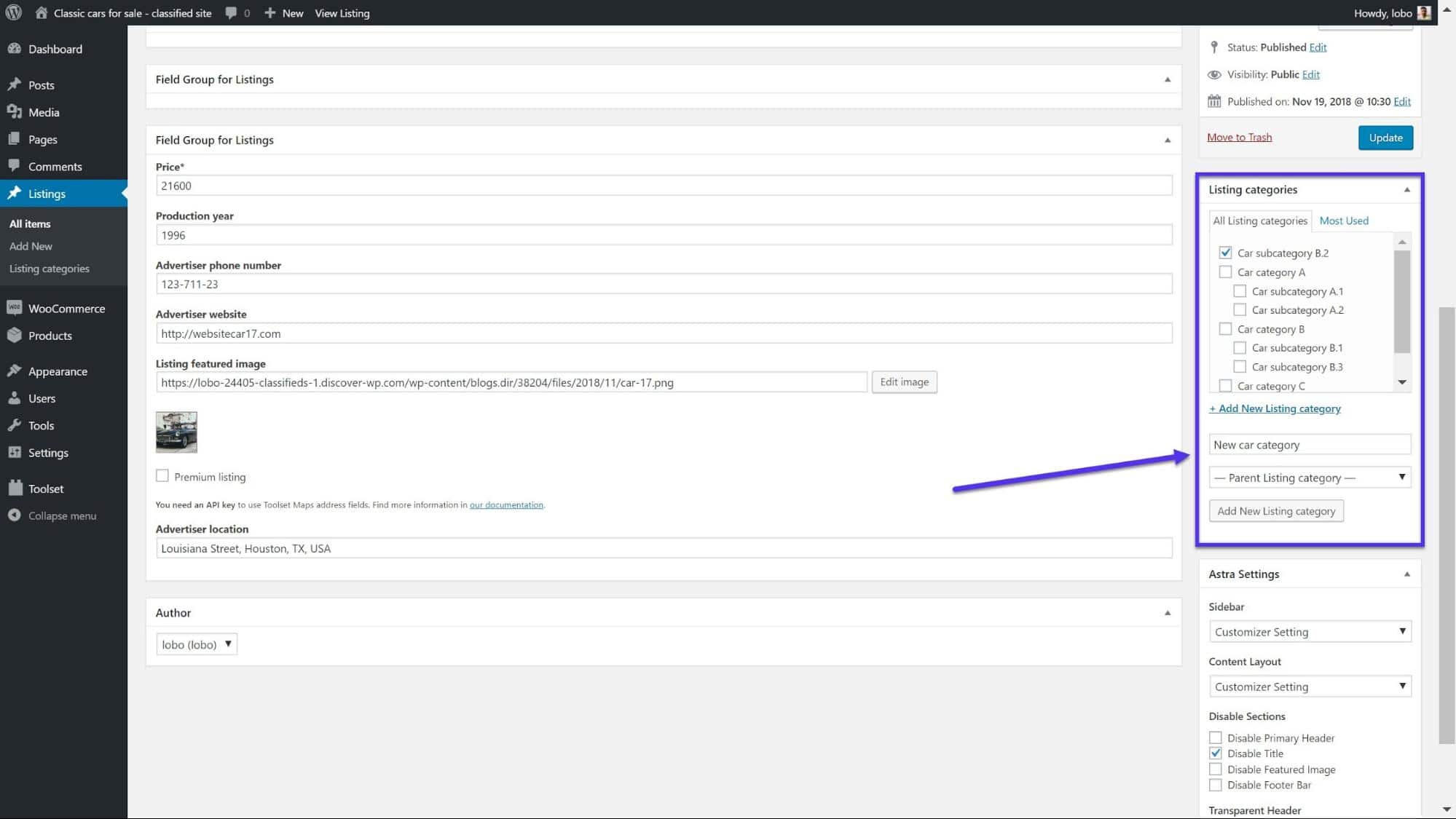 分配给列表的分类术语