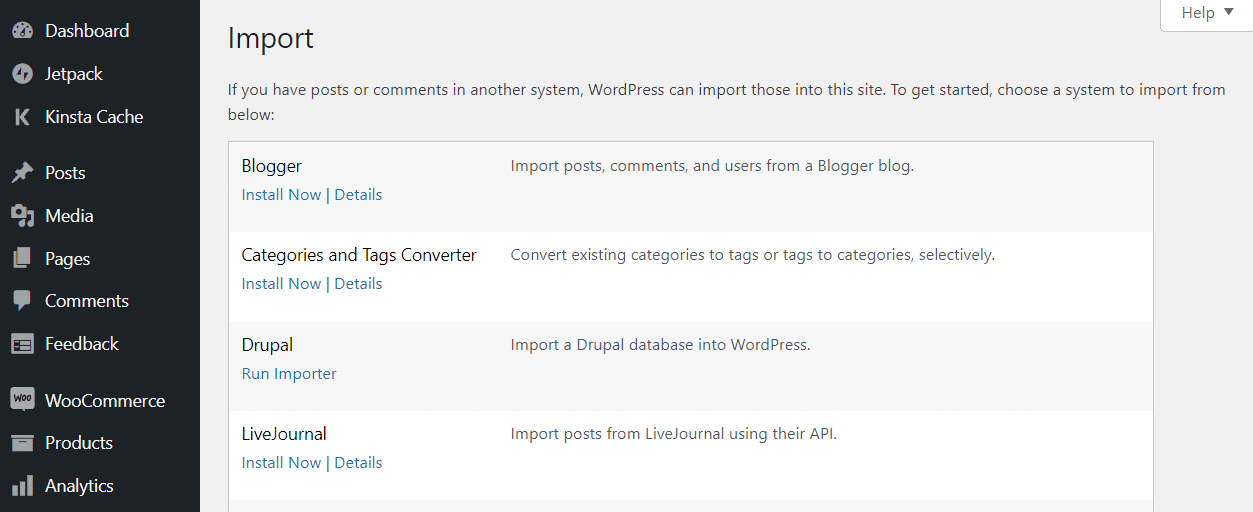 在WordPress中运行Drupal导入器工具