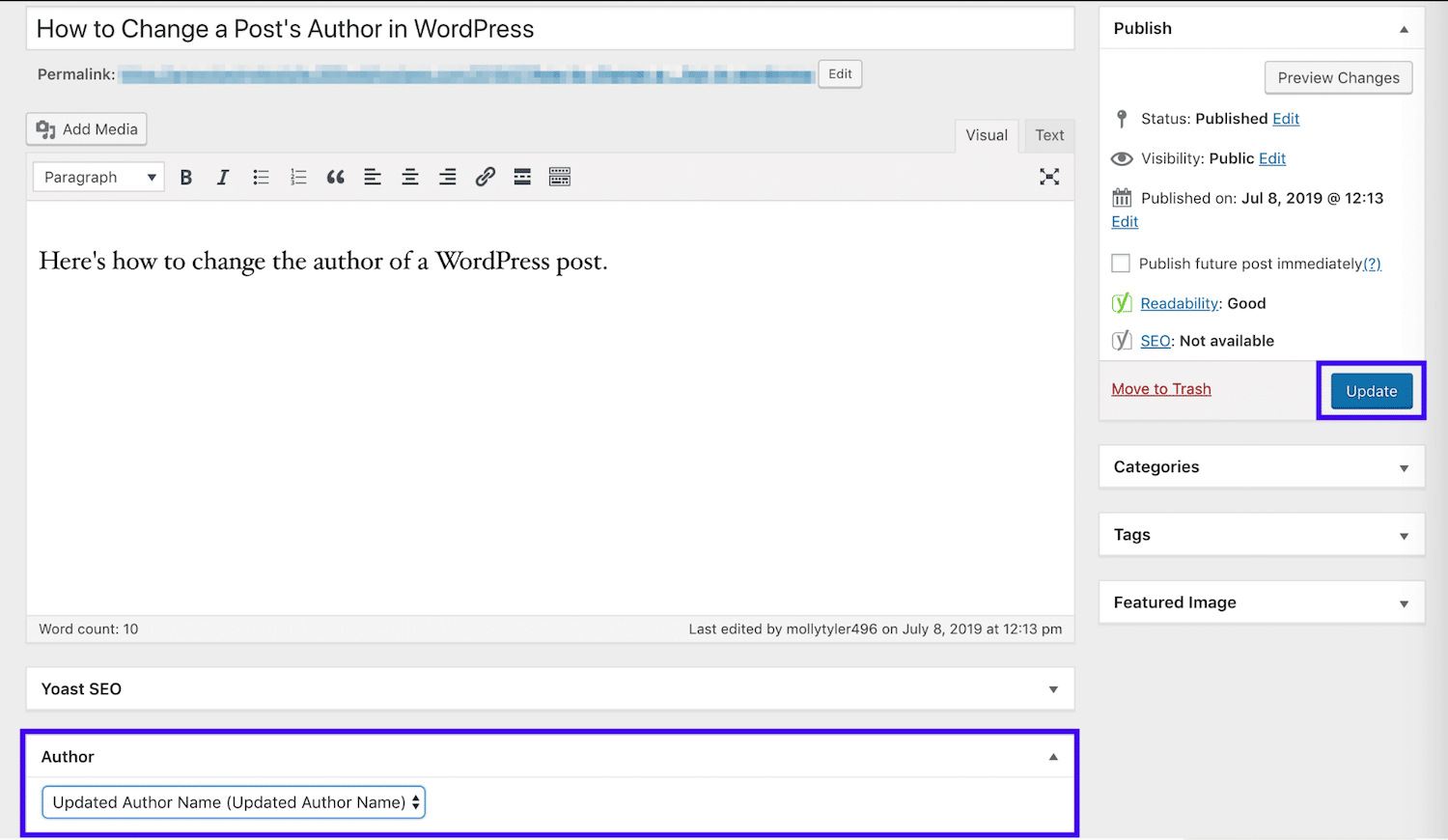 在经典编辑器中更新作者