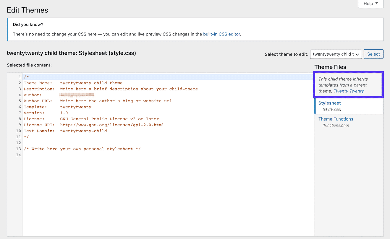 子主题的WordPress主题编辑器