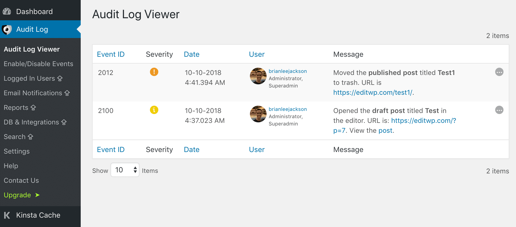WP Security Audit Log内容更改