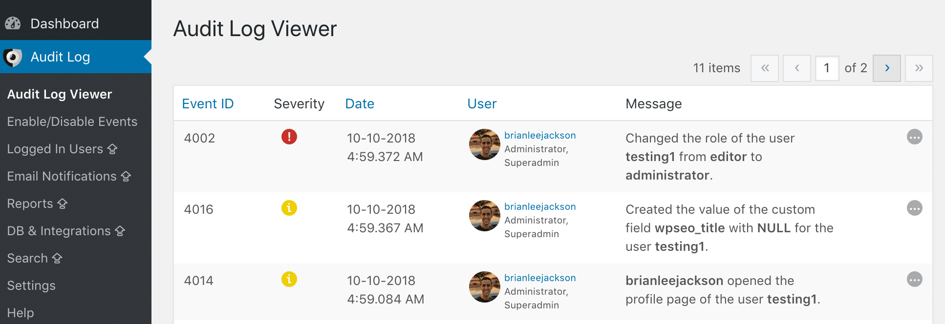WP Security Audit Log用户配置文件调整