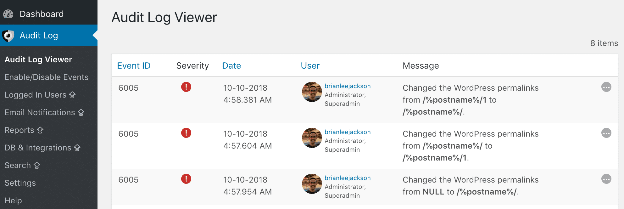 WP Security Audit Log-WordPress核心设置