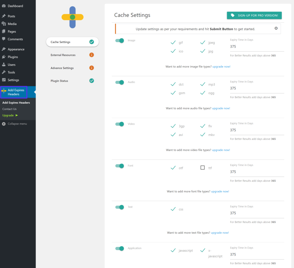 您可以为不同的文件类型配置不同的过期规则