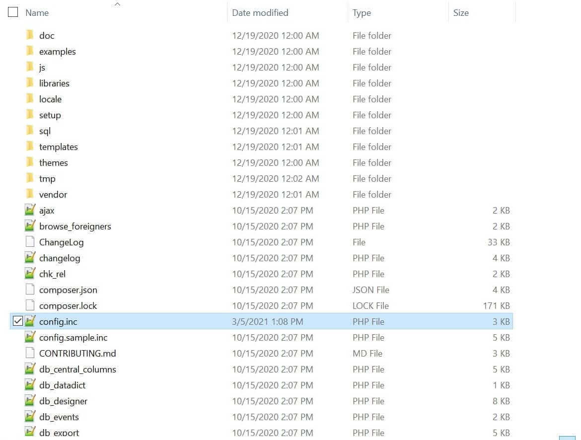 Windows中的config.inc.php文件