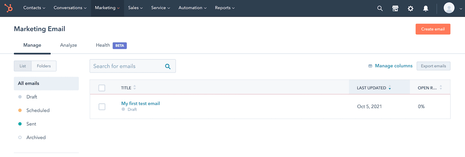 在HubSpot中发送电子邮件