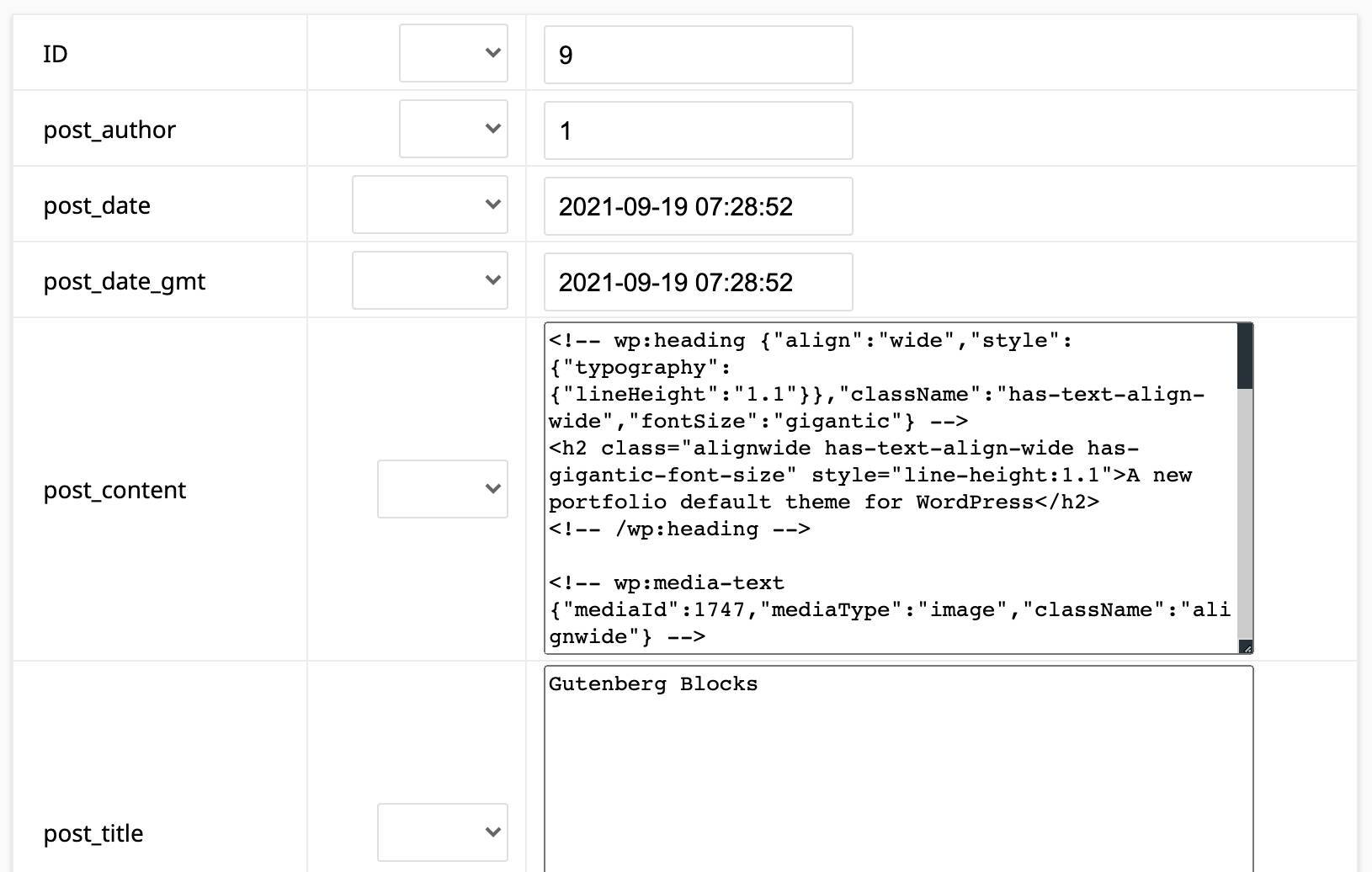 wp_posts存储在表中的博客文章