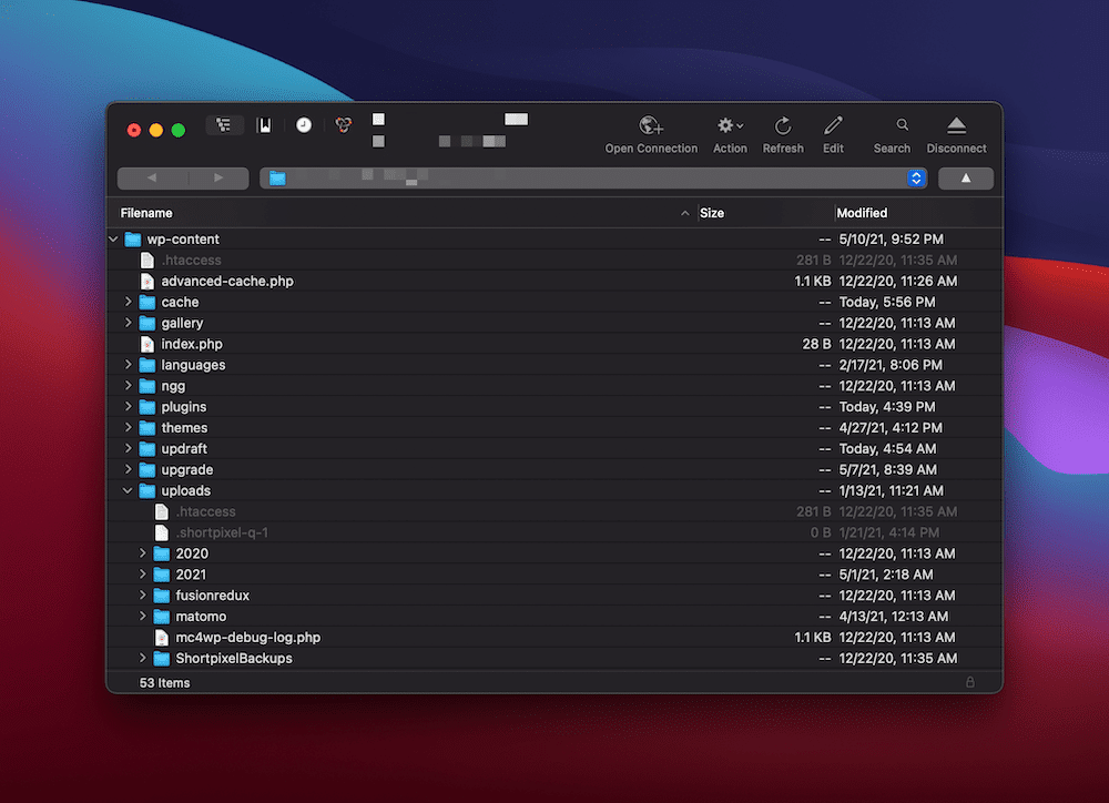 从SFTP客户端看到的上传文件夹
