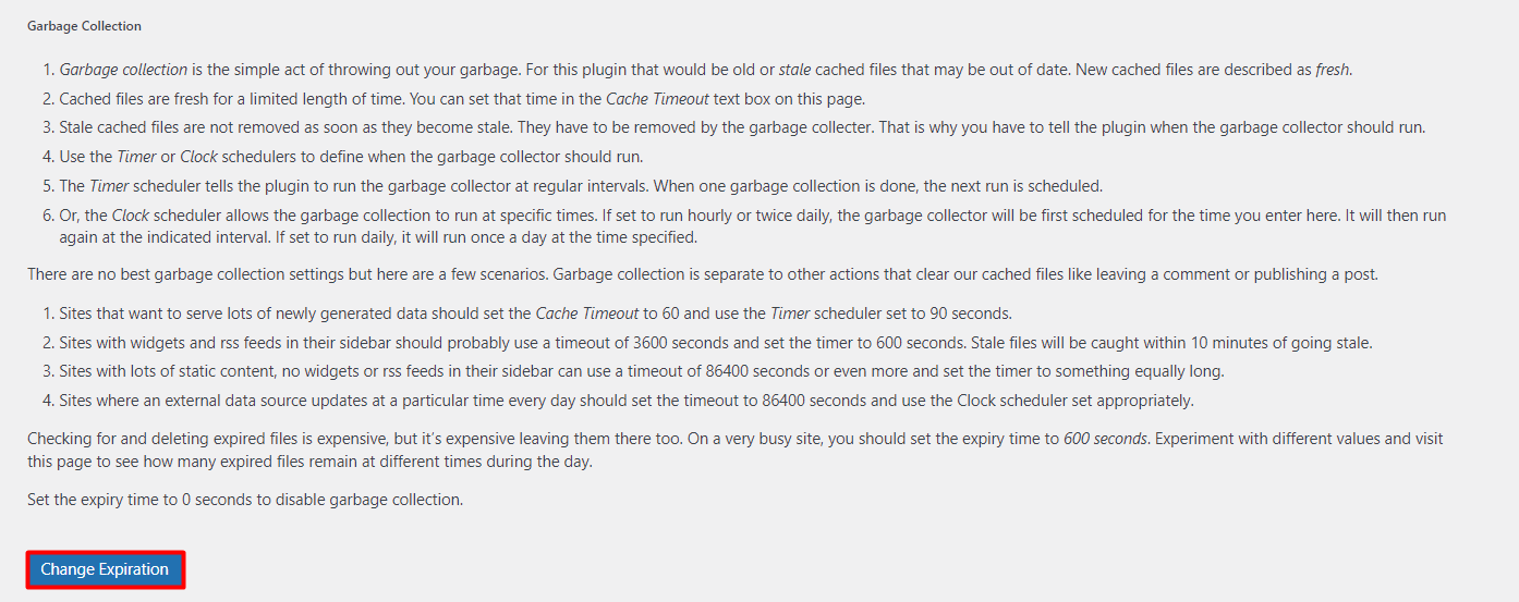 更改缓存过期时间