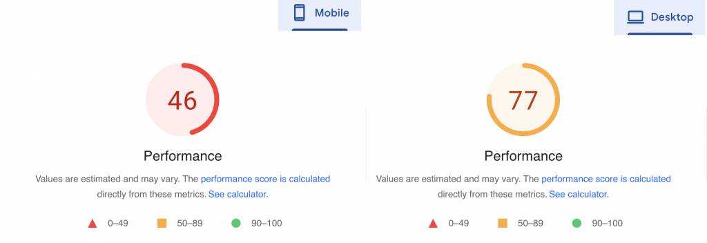 优化前Google PageSpeed Insights评分 优化前Google PageSpeed Insights评分