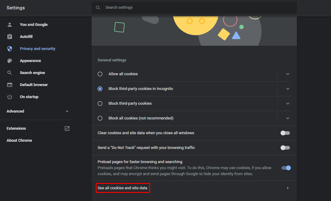 查看所有cookie和站点数据