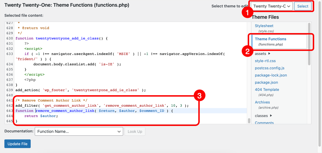 添加删除评论作者链接的函数