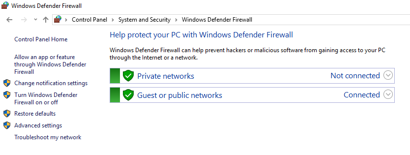 Windows Defender防火墙