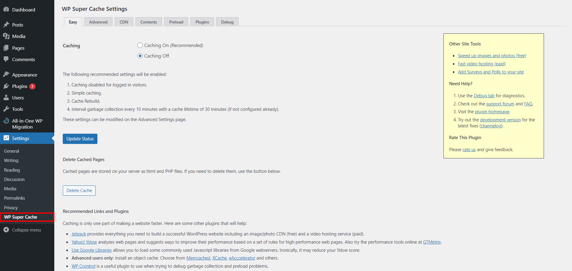 WP Super Cache设置