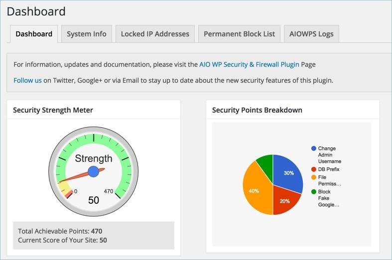 All in One WP Security & Firewall插件仪表盘