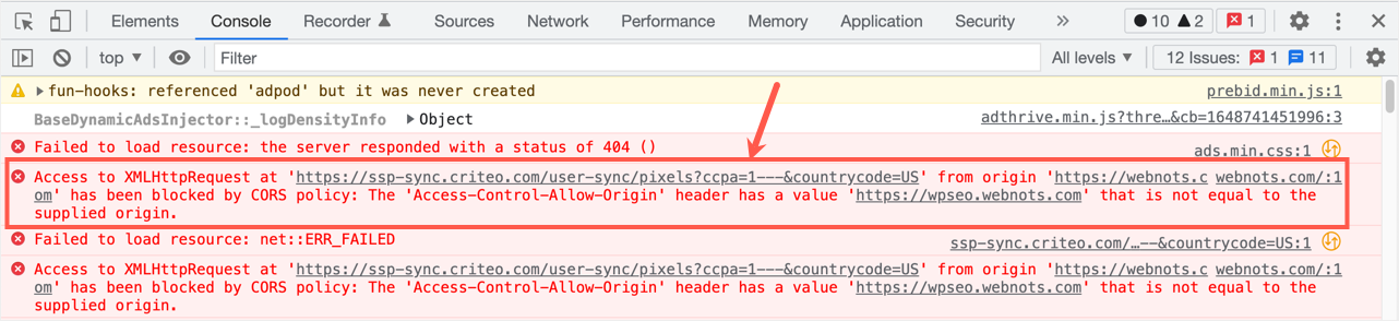 Google Chrome中的CORS错误