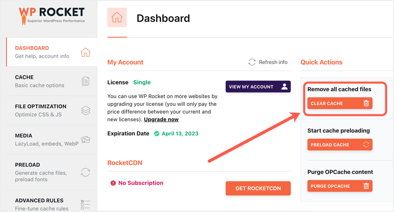清除WP Rocket缓存