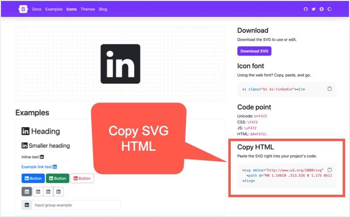 为Bootstrap图标复制SVG HTML代码