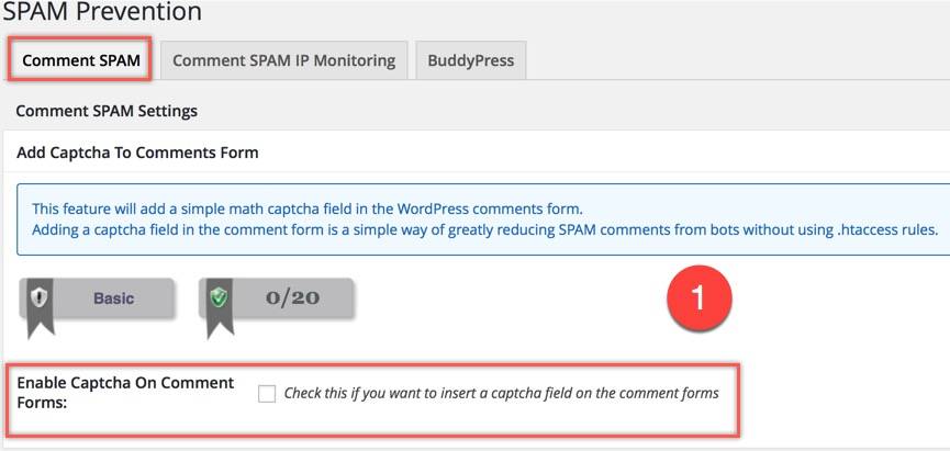 在评论表单中启用验证码