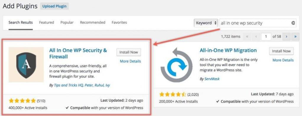查找All in One WP Security & Firewall插件
