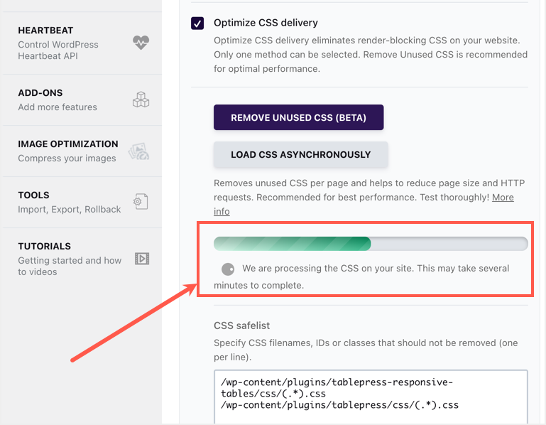 删除WP Rocket中未使用的CSS进程