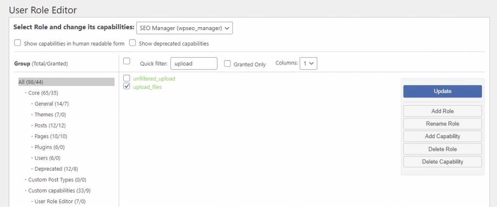 User Role Editor修改角色权限