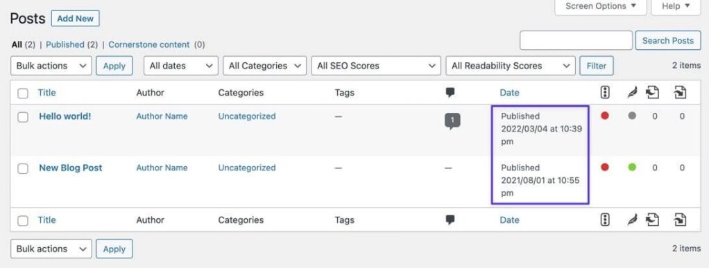 日期列显示WordPress仪表盘中的发布日期 日期列显示WordPress仪表盘中的发布日期