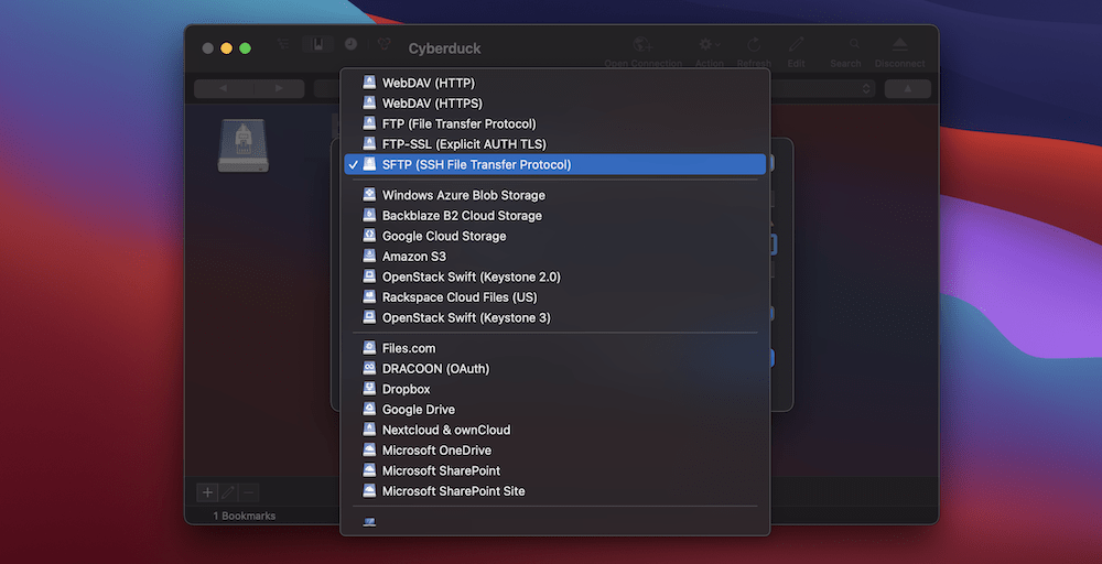选择连接协议sftp