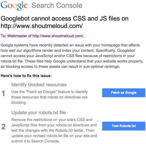 "Googlebot cannot access CSS and JS files" 错误截图 "Googlebot cannot access CSS and JS files" 错误截图